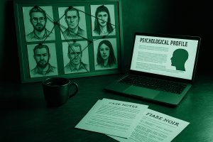 Tavola con sospetti che simboleggia il profiling criminale