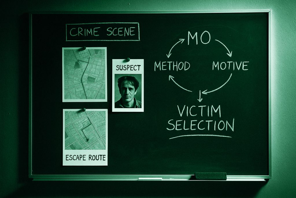 Grafico di investigazione creato per analizzare il modus operandi di un crimine.