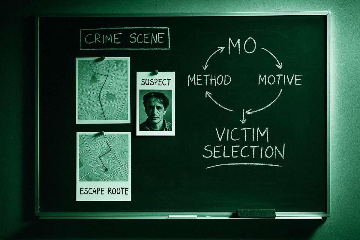 Grafico di investigazione creato per analizzare il modus operandi di un crimine.