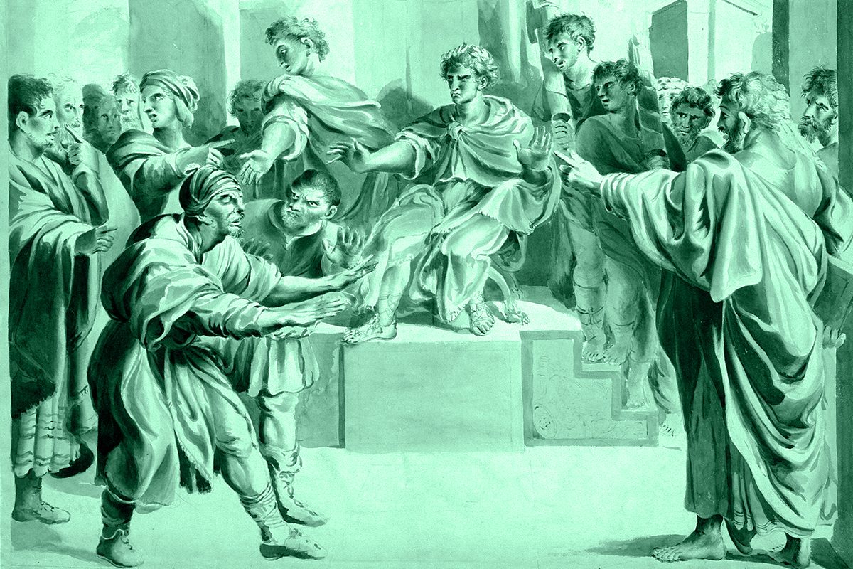 Dipinto antico che simboleggia discussioni e caos che possono precede o seguire omicidi politici che hanno cambiato la storia.
